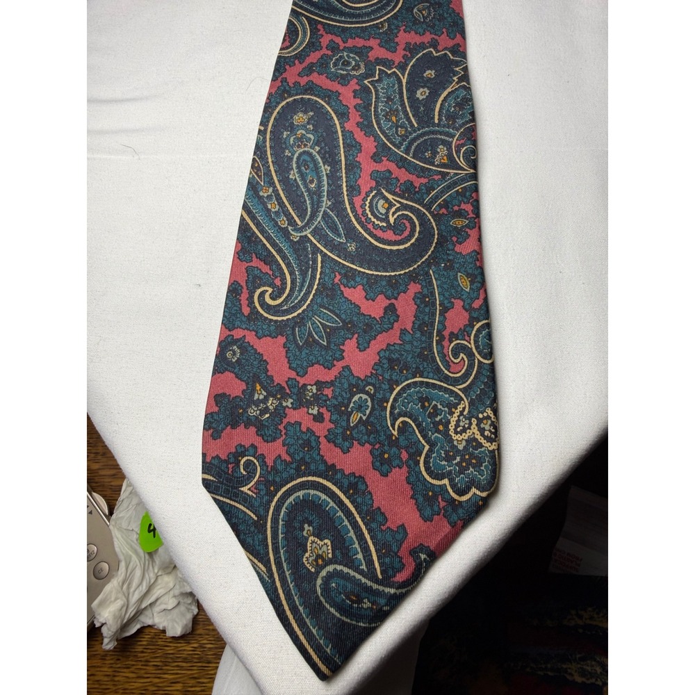 Robert Talbott Paisley Silk Necktie Men Burgundy Teal Gold Hand Sewn Italy
